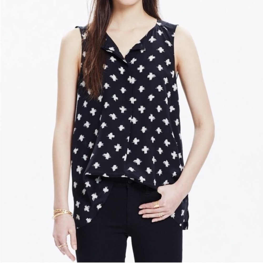 Madewell‎ Women Tank Size Small Popover Silk black brushstroke print Lightweight